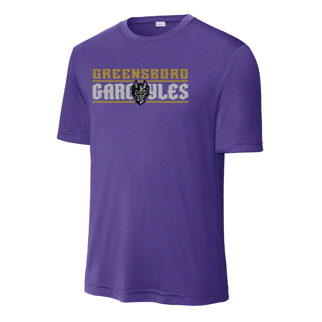 Greensboro Gargoyles Purple Performance Text Tee